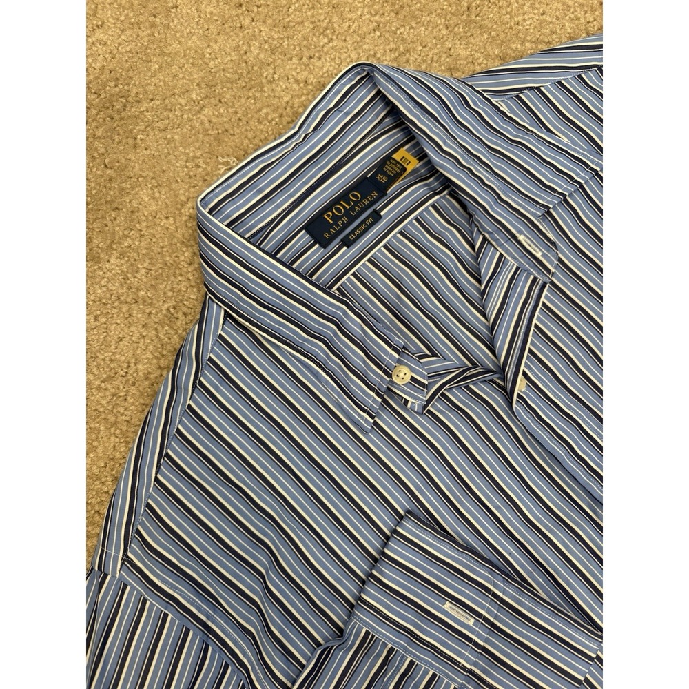 Polo Ralph Lauren Classic Fit Button Down Shirt Blue Striped Men's XL Cotton - Picture 1 of 8